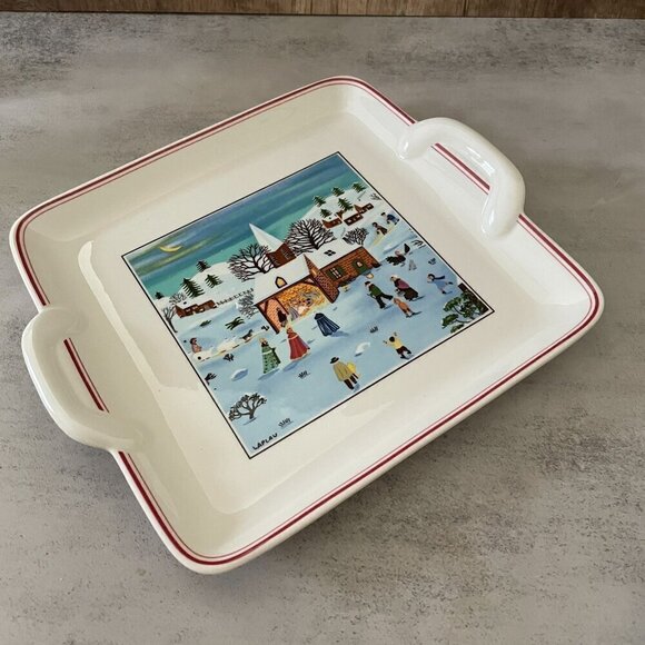 Villeroy & Boch Naif Christmas Square Handled Porcelain Cake Platter Plate 8" - Picture 3 of 10